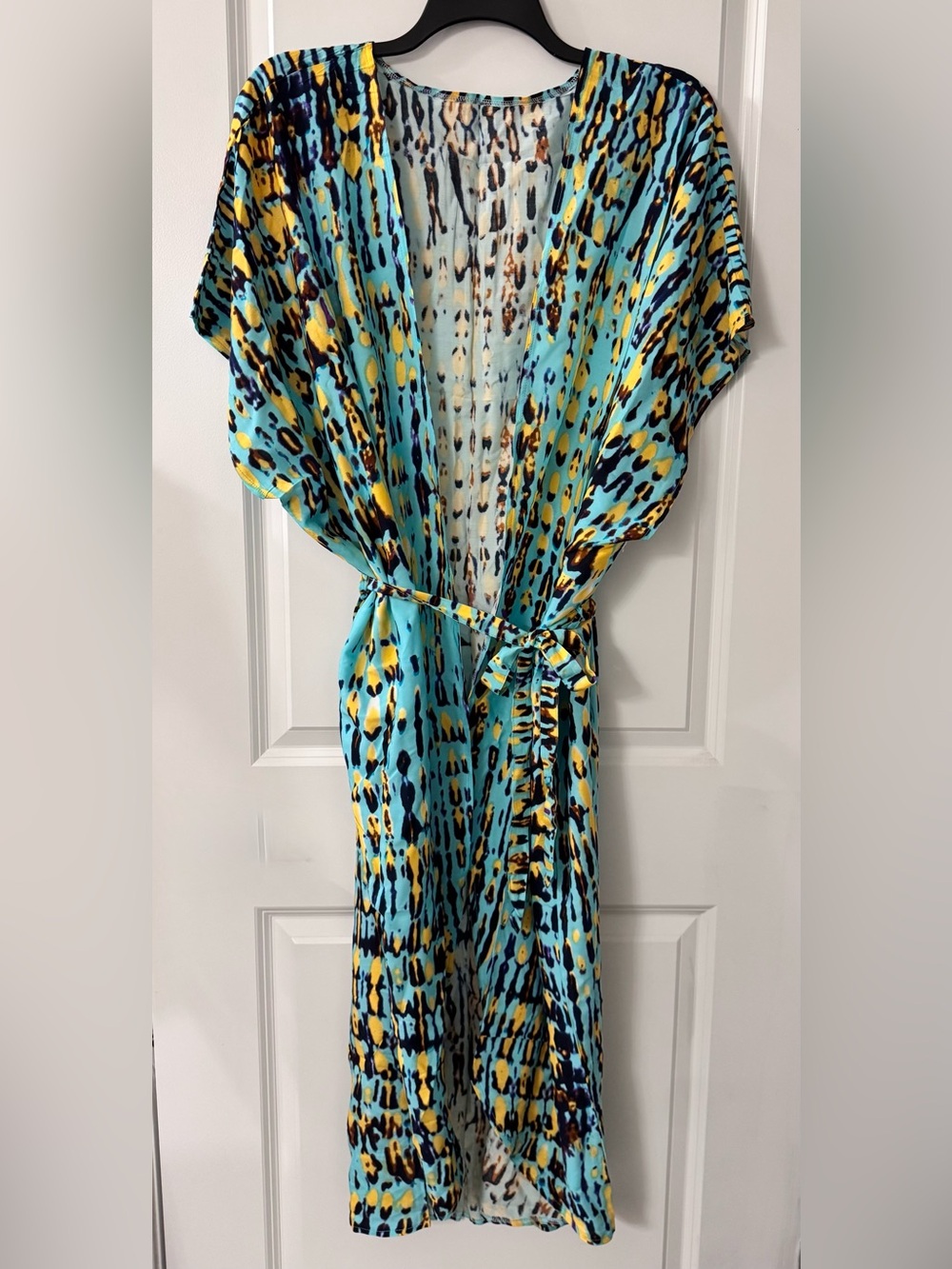 #x582 - Lake Blue Multi Bōmaki/Arashi Shibori Tie-Dye Open Front Kimono Cover-Up